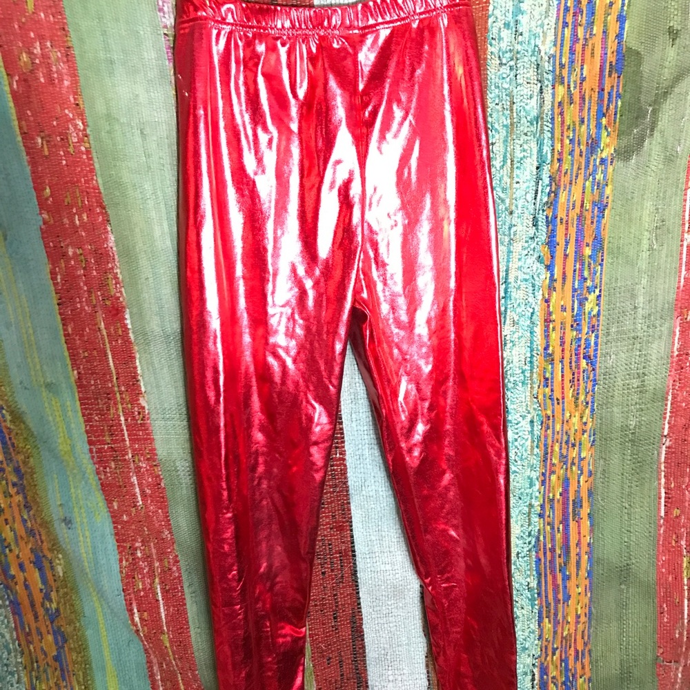 Red metallic stretchy pants